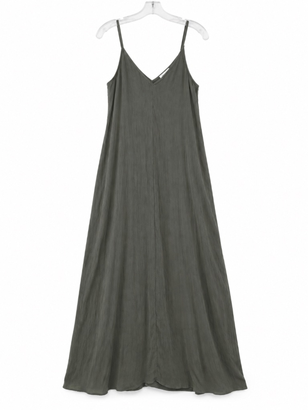 TREASURE & BOND Olive Green Crinkle Gauze V-Neck Maxi Dress Pockets L EUC - Picture 2 of 8